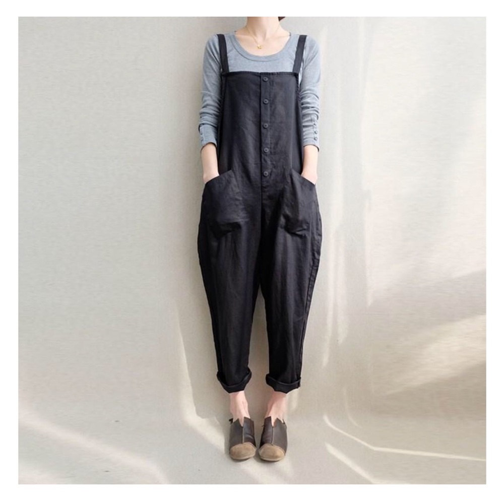 NWT black cotton overalls